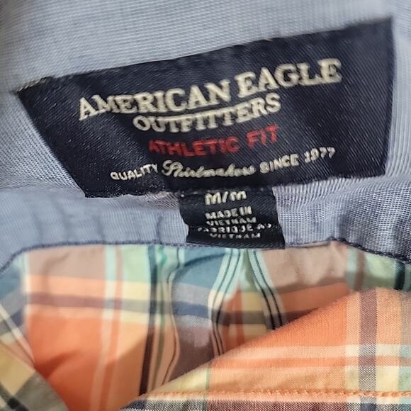 American Eagle Men’s Button Down Shirt Medium Plaid Long Sleeve Logo Casual - Picture 6 of 8